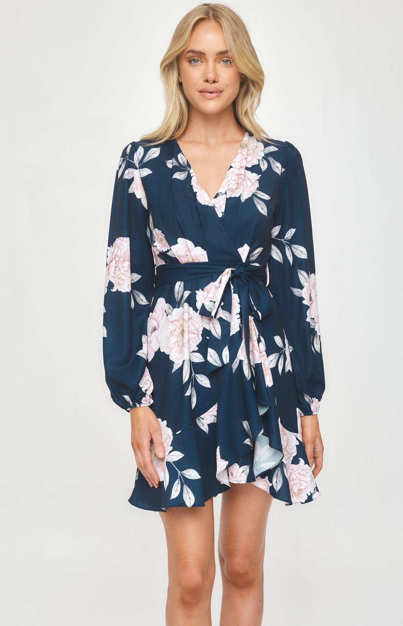 Floral Print Cross Front Dress